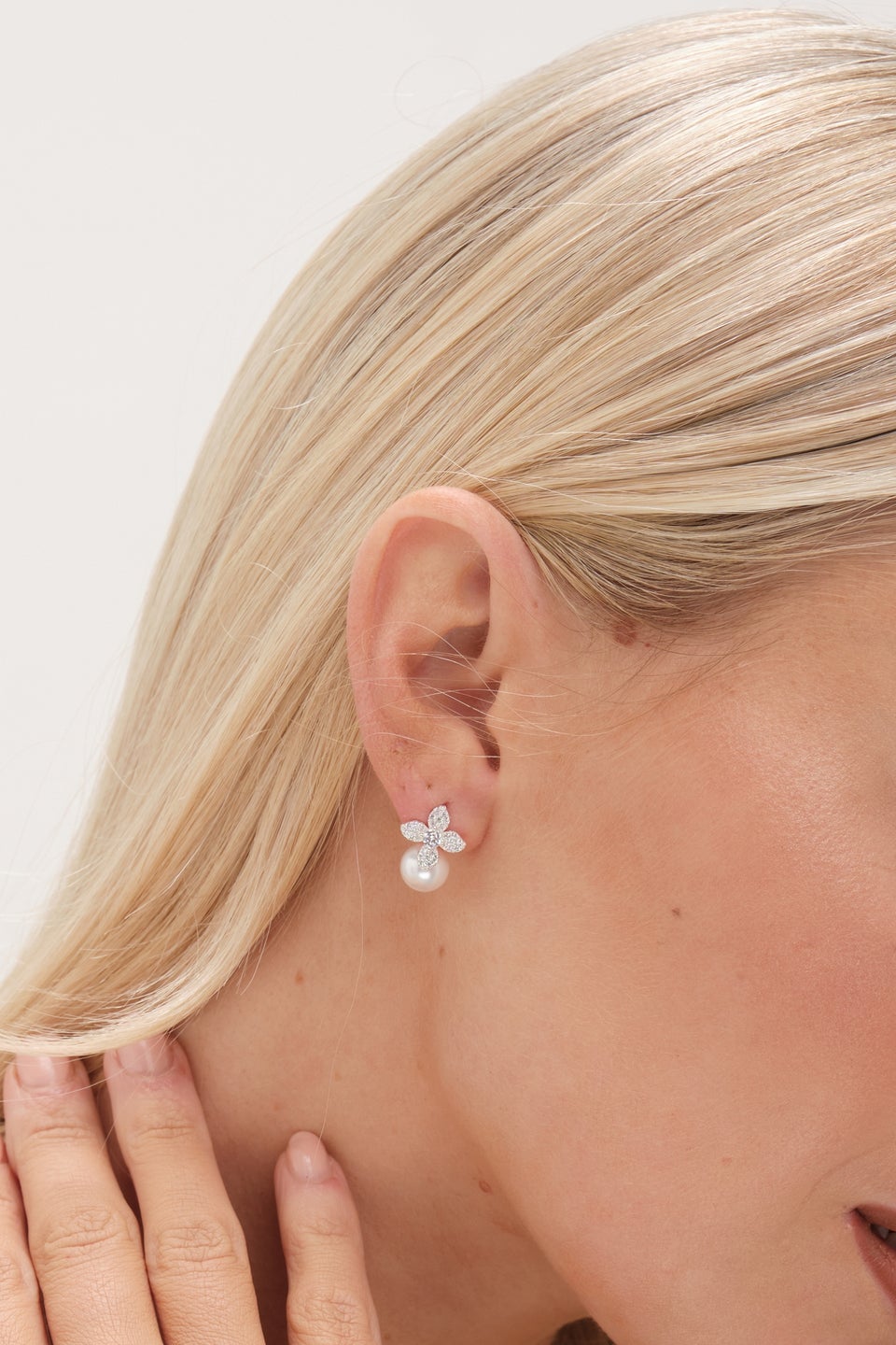 Simply Silver Sterling Silver 925 Cubic Zirconia Flower & Pearl Drop Stud Earrings