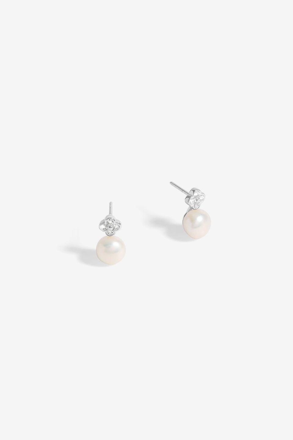 Simply Silver Sterling Silver 925 Cubic Zirconia Clover & Pearl Drop Stud Earrings