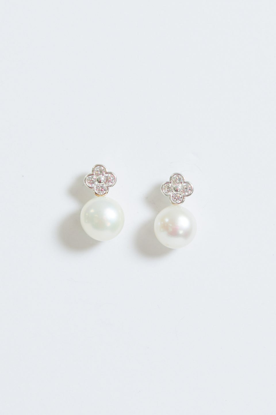 Simply Silver Sterling Silver 925 Cubic Zirconia Clover & Pearl Drop Stud Earrings