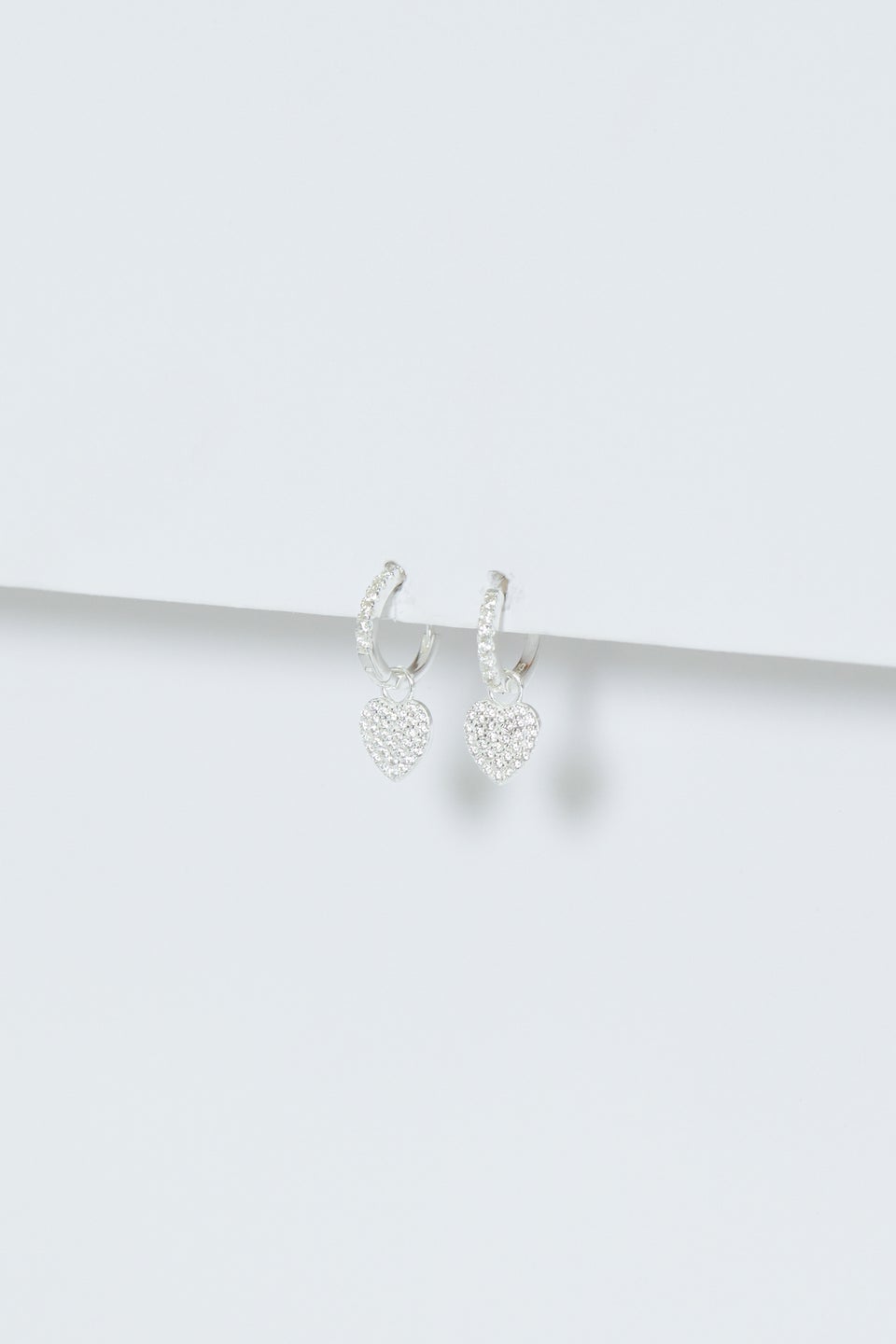 Simply Silver Sterling Silver 925 Pave Heart Charm Hoop Earrings