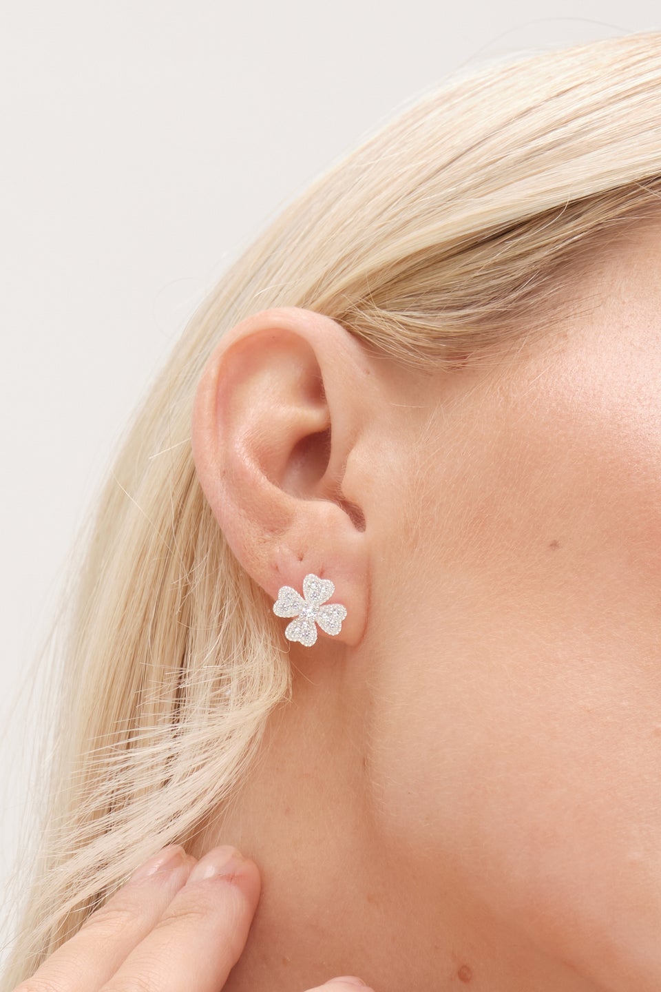 Simply Silver Sterling Silver 925 Cubic Zirconia Clover Large Stud Earrings