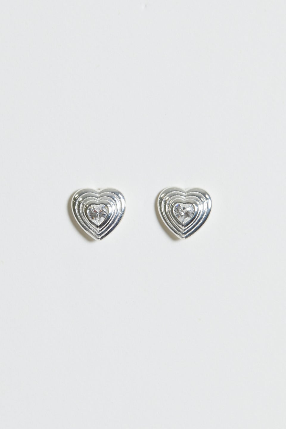 Simply Silver Sterling Silver 925 Ridged Heart Cubic Zirconia Stud Earrings