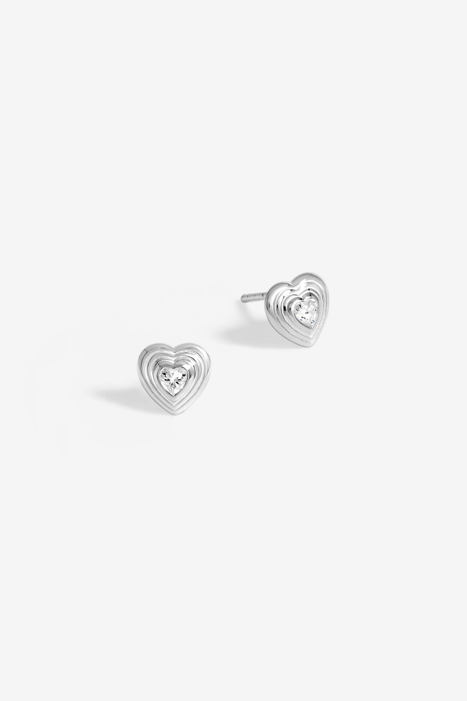 Simply Silver Sterling Silver 925 Ridged Heart Cubic Zirconia Stud Earrings