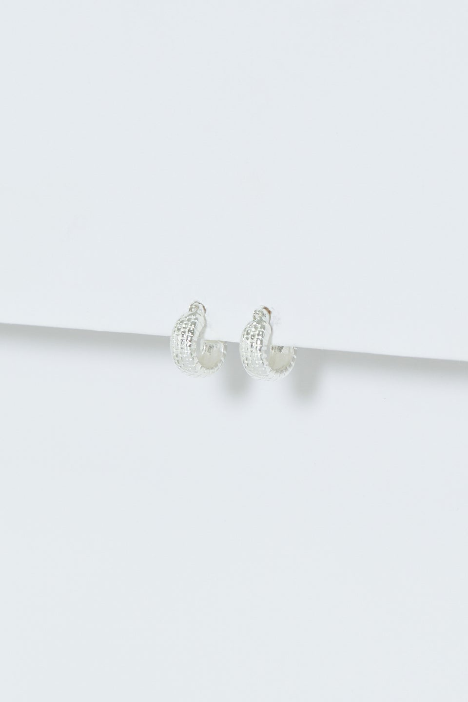 Simply Silver Sterling Silver 925 Polished Mini Textured Huggie Hoop Earrings