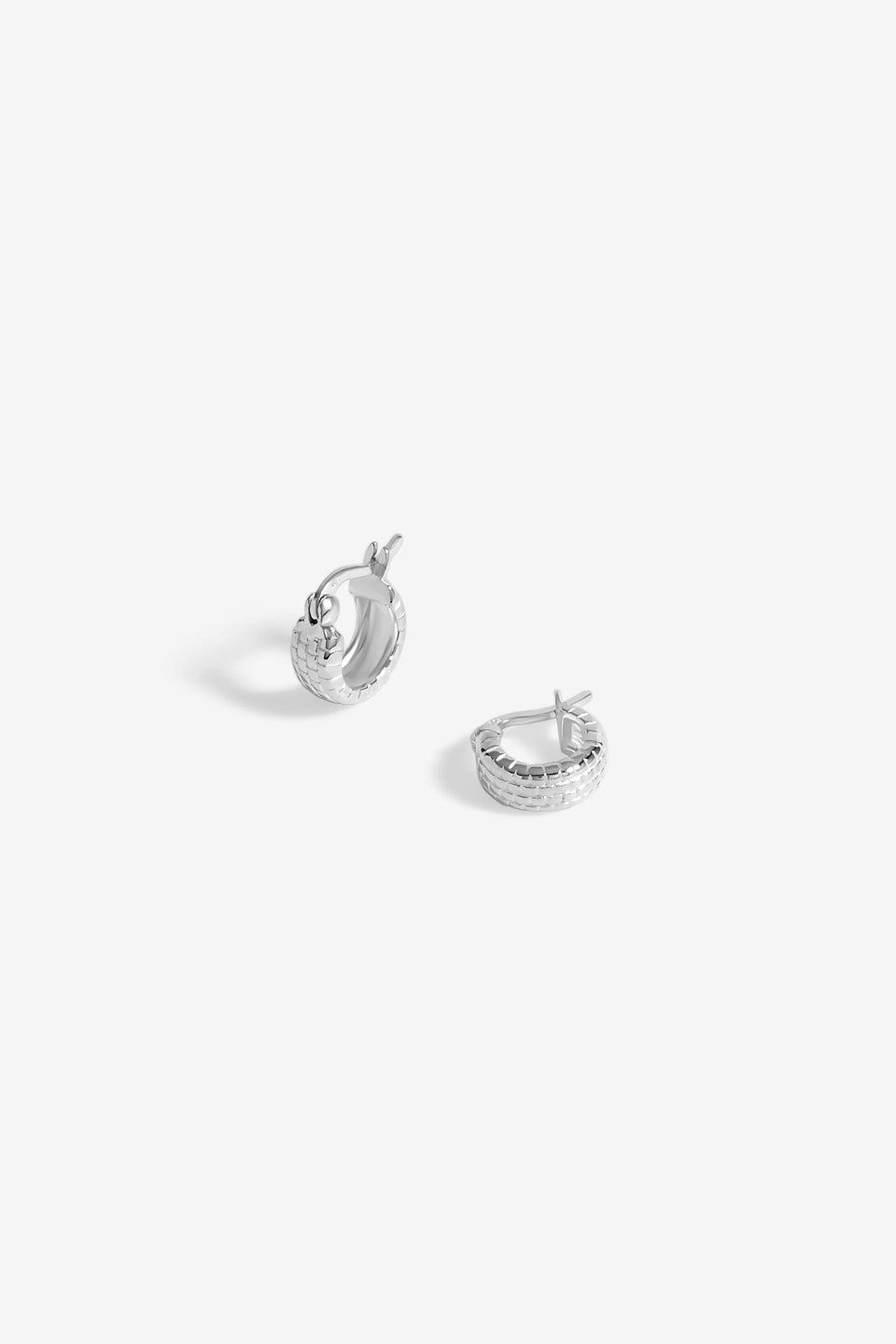 Simply Silver Sterling Silver 925 Polished Mini Textured Huggie Hoop Earrings