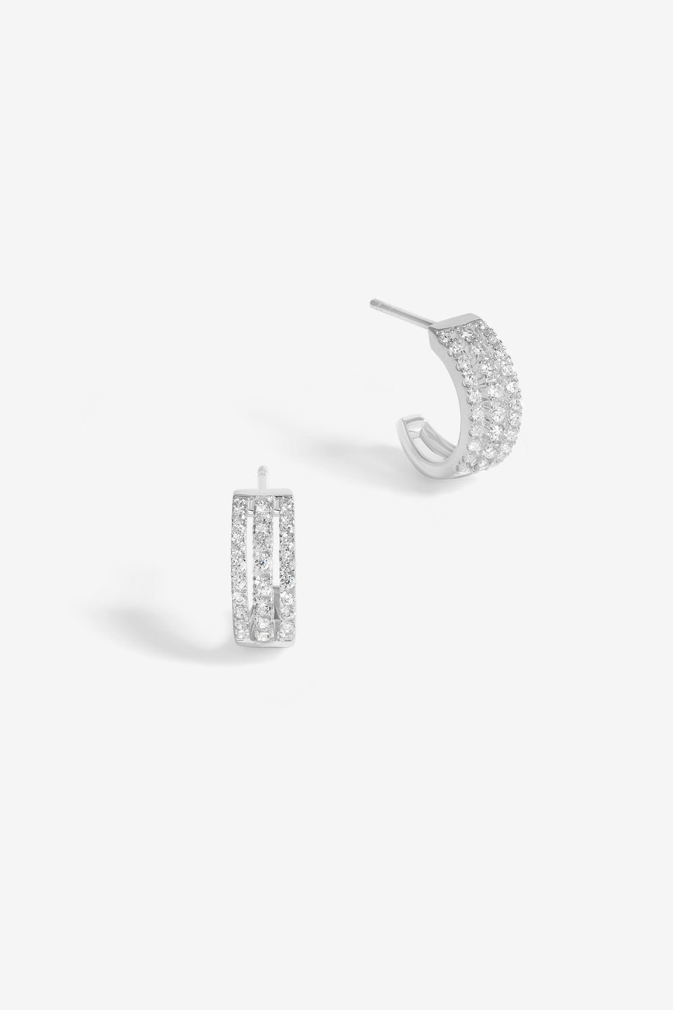 Simply Silver Sterling Silver 925 Cubic Zirconia Triple Row Hoop Earrings