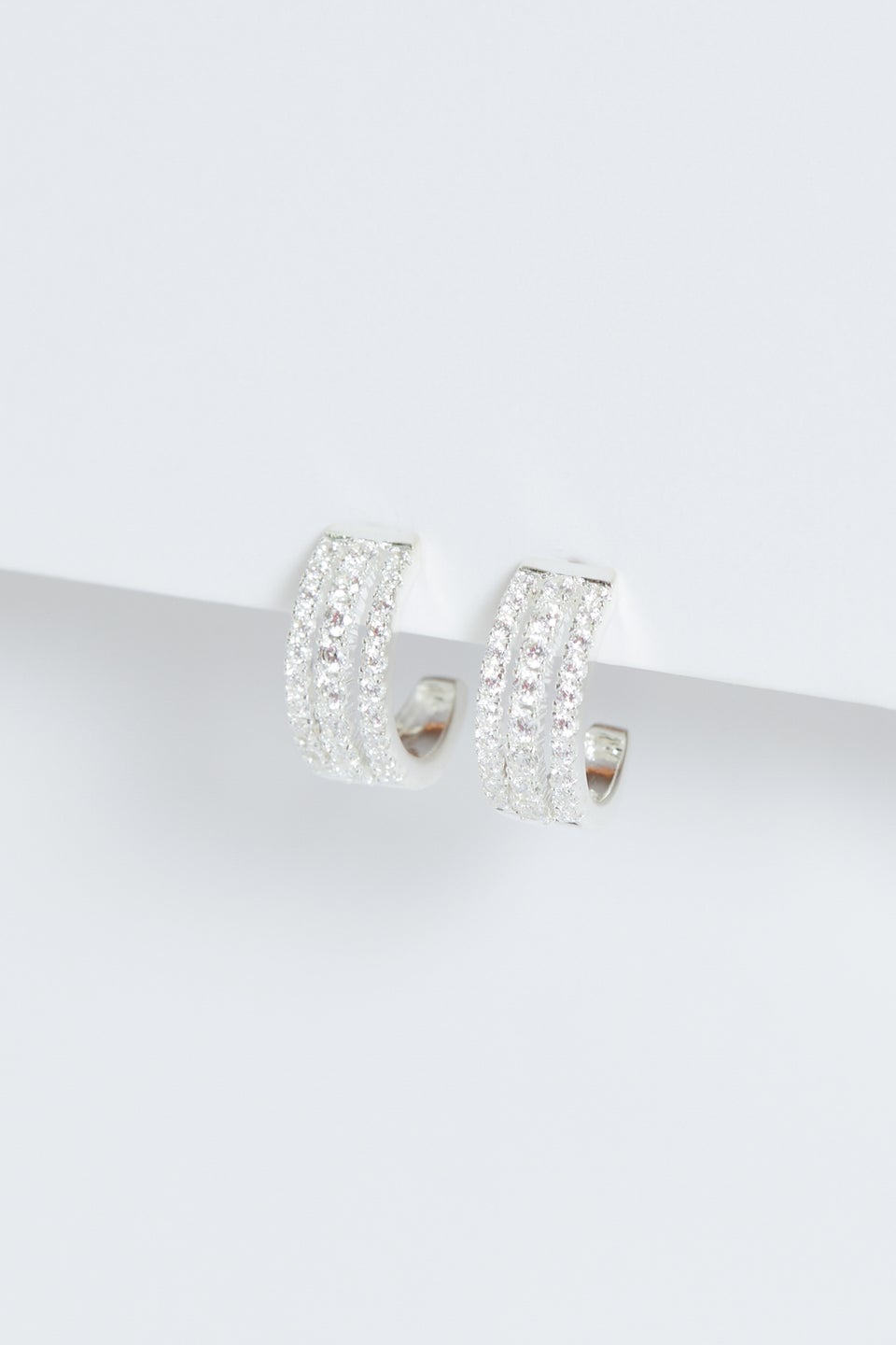 Simply Silver Sterling Silver 925 Cubic Zirconia Triple Row Hoop Earrings