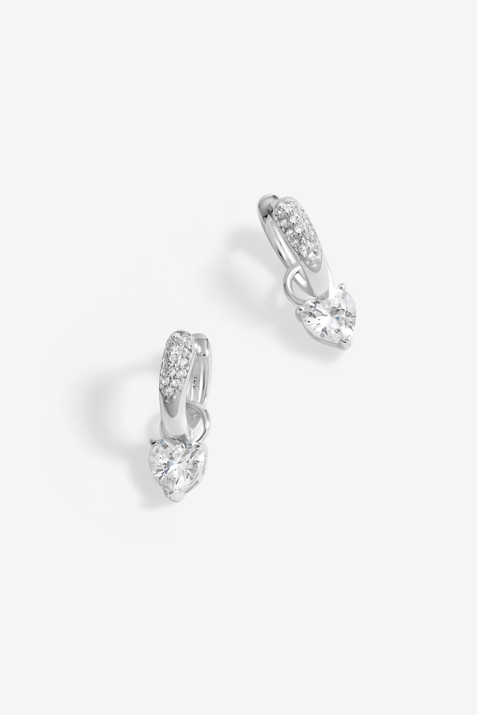 Simply Silver Sterling Silver 925 Cubic Zirconia Heart Hoop Earrings