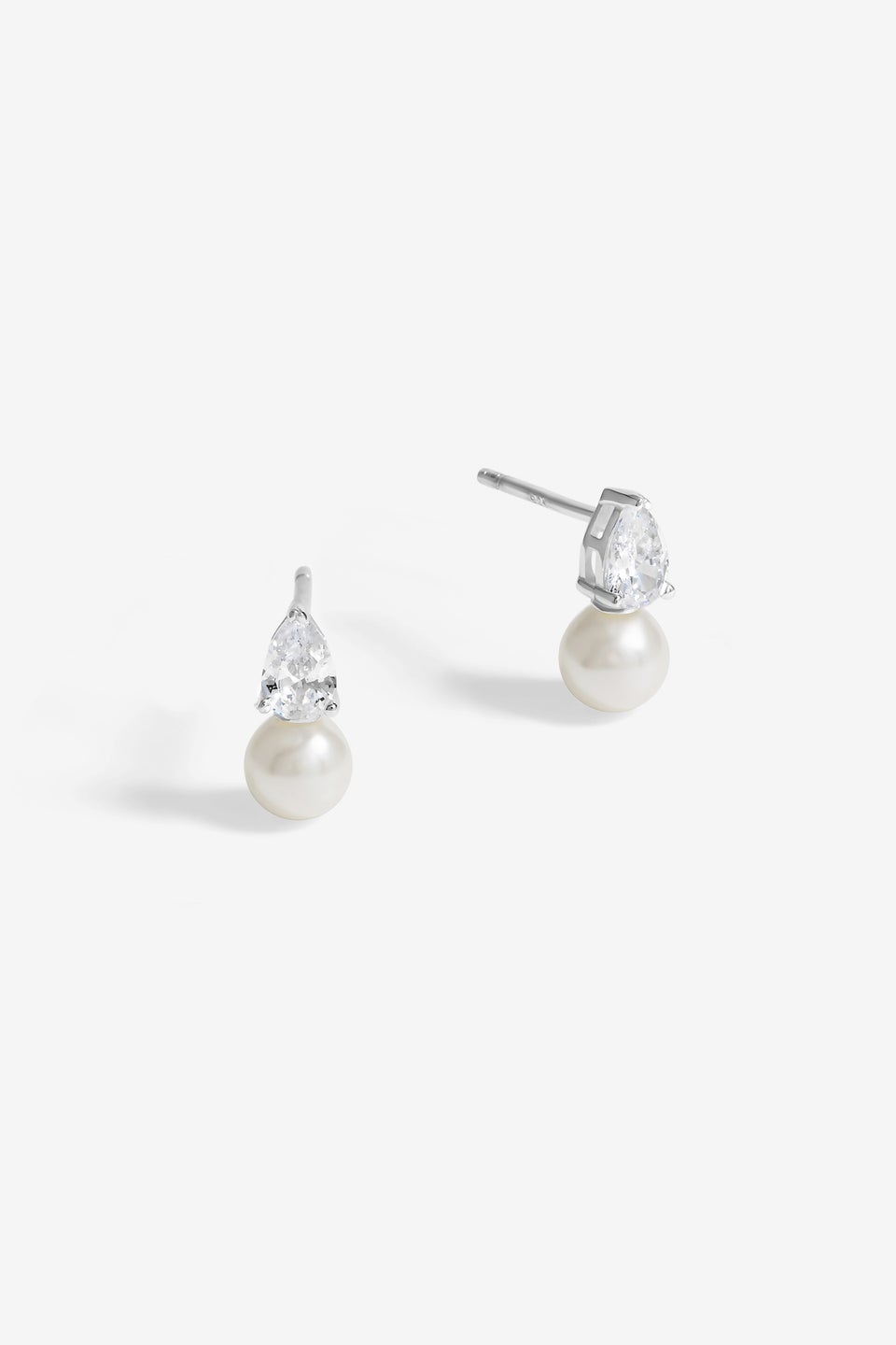 Simply Silver Sterling Silver 925 Cubic Zirconia & Pearl Drop Stud Earrings