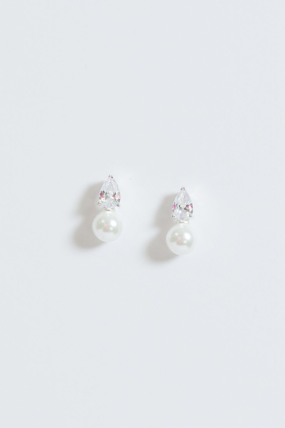 Simply Silver Sterling Silver 925 Cubic Zirconia & Pearl Drop Stud Earrings