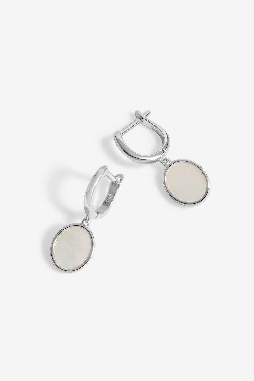 Simply Silver Sterling Silver 925 Mother Of Pearl Oval Hoop Earrings