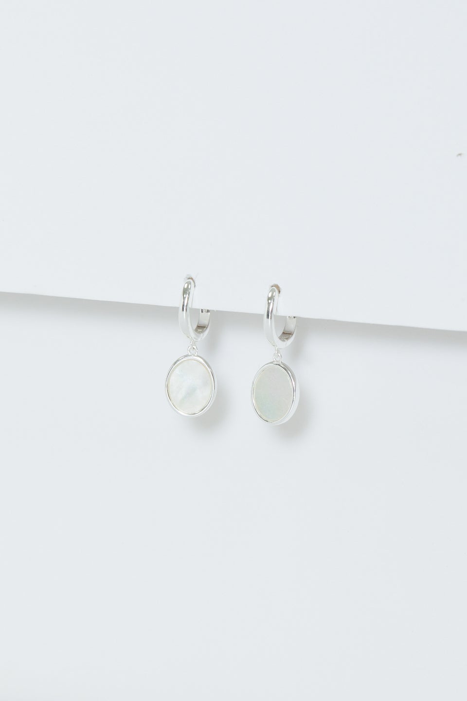 Simply Silver Sterling Silver 925 Mother Of Pearl Oval Hoop Earrings
