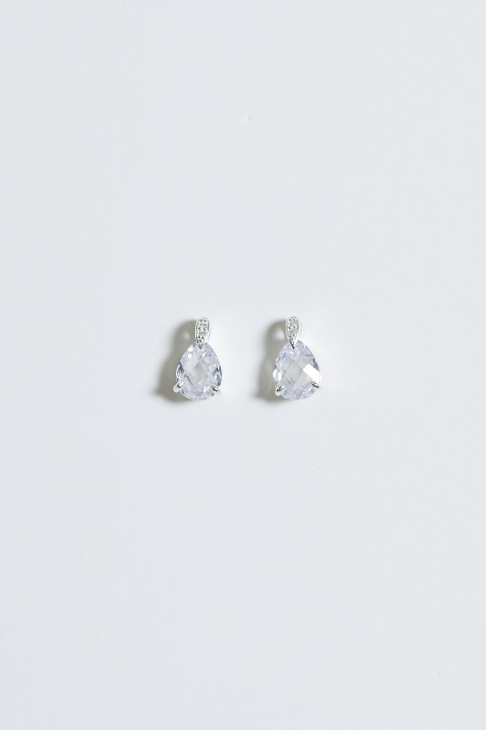 Simply Silver Sterling Silver 925 Cubic Zirconia & Pave Pear Drop Stud Earrings