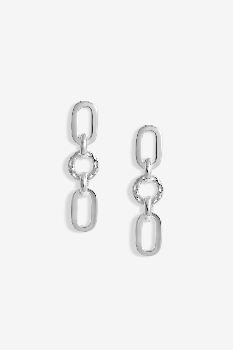 Simply Silver Sterling Silver 925 Polished & Textured Link Drop Earrings