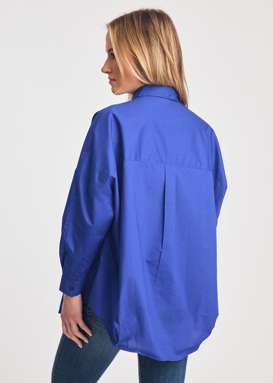French Connection Blue Cotton Long Sleeve Poplin Popover High-Low Hem Shirt