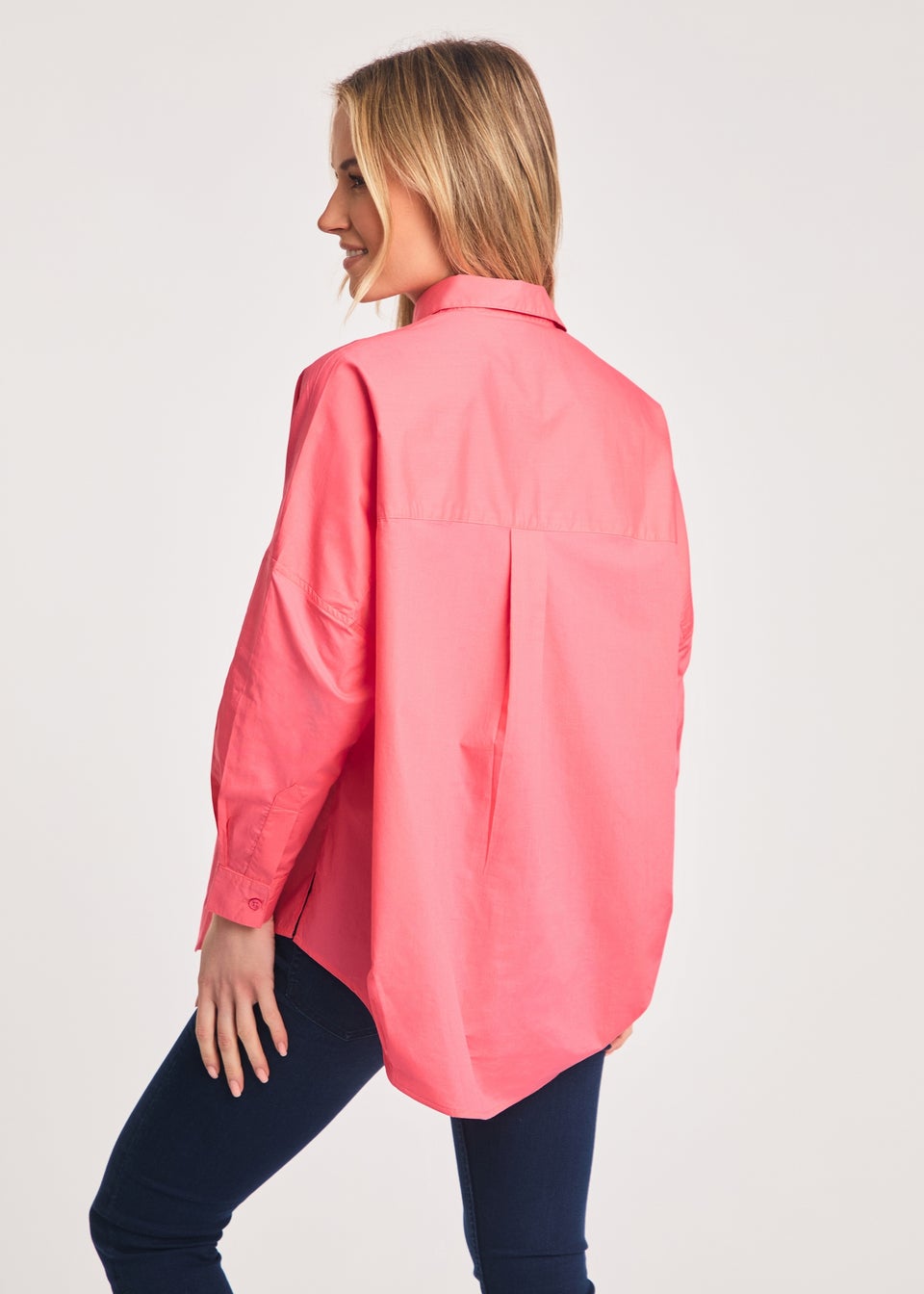 French Connection Pink Cotton Long Sleeve Poplin Popover High-Low Hem Shirt