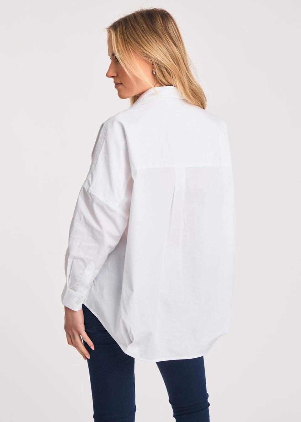 French Connection White Cotton Long Sleeve Poplin Popover High-Low Hem Shirt