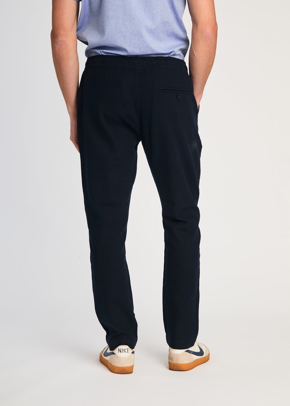 French Connection Navy Linen Blend Cuffed Trousers