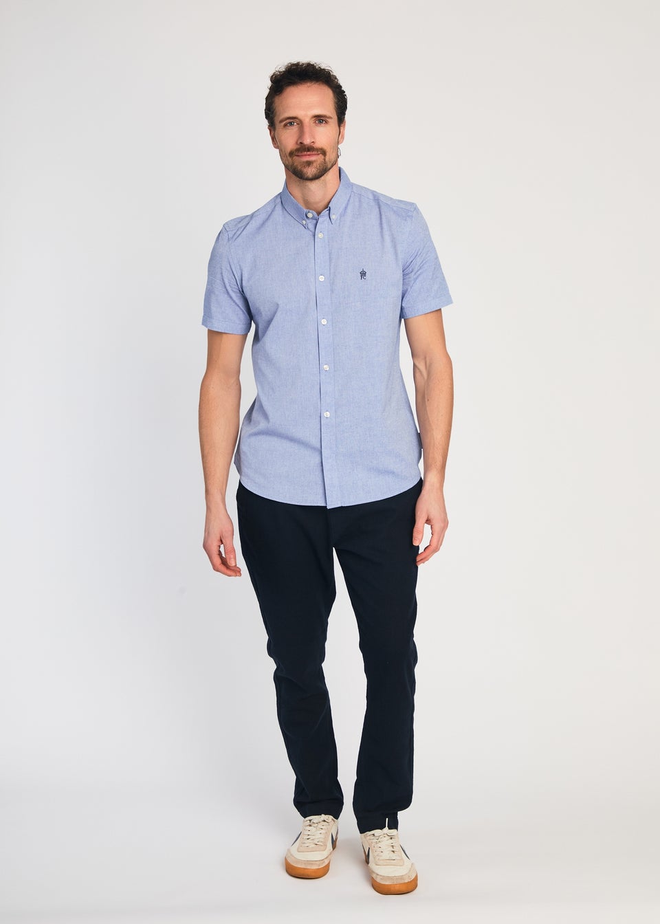 French Connection Navy Linen Blend Cuffed Trousers