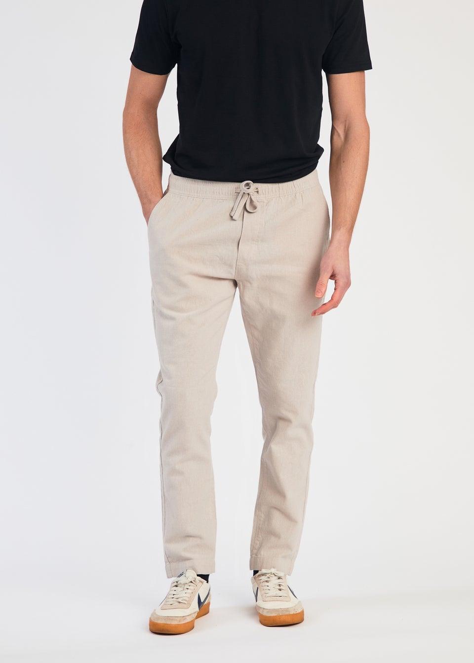 French Connection Stone Linen Blend Cuffed Trousers
