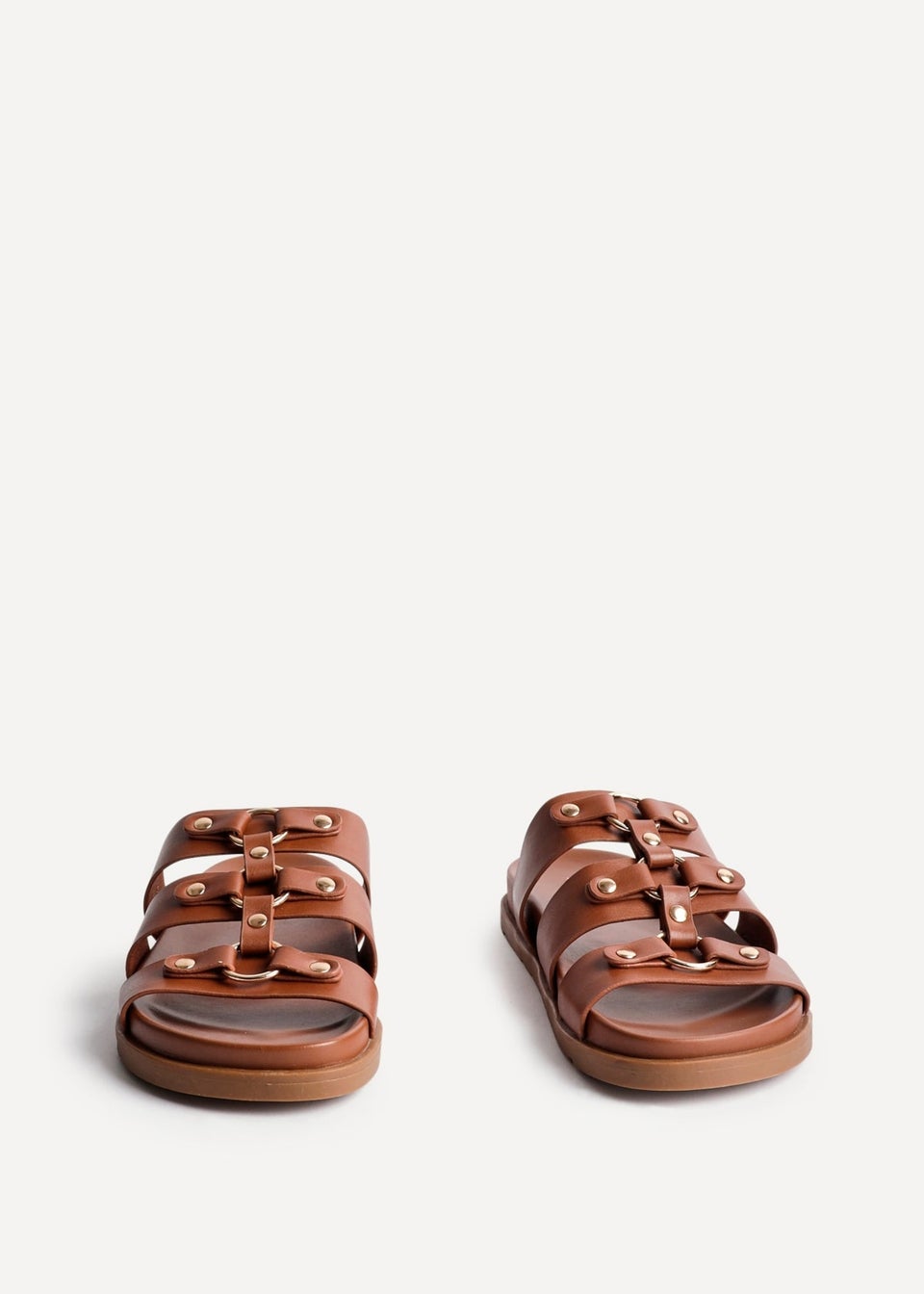 Linzi Marcia Tan Faux Leather Studded Gladiator Slip On Sandals