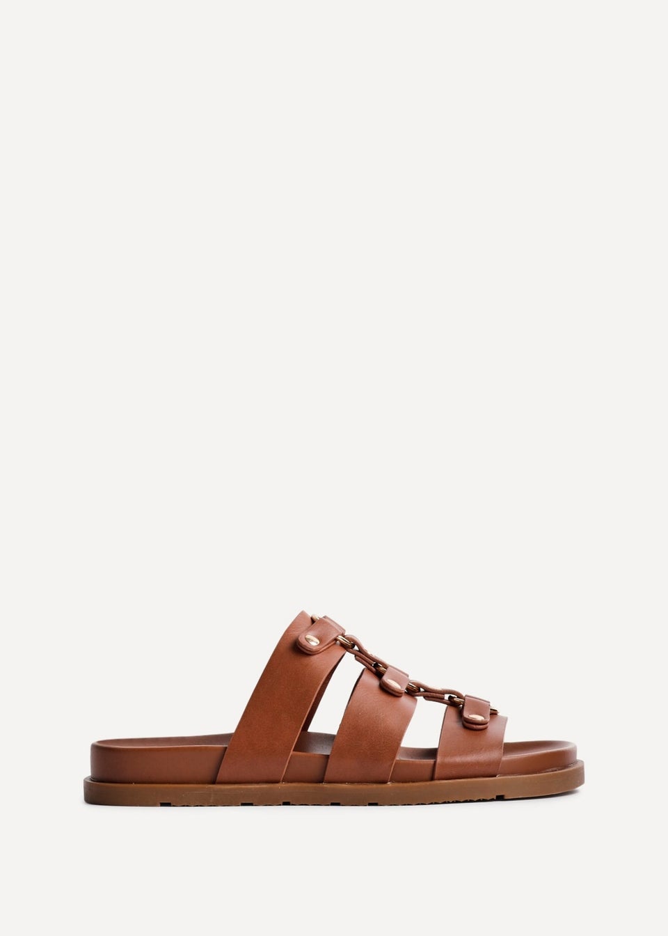 Linzi Marcia Tan Faux Leather Studded Gladiator Slip On Sandals