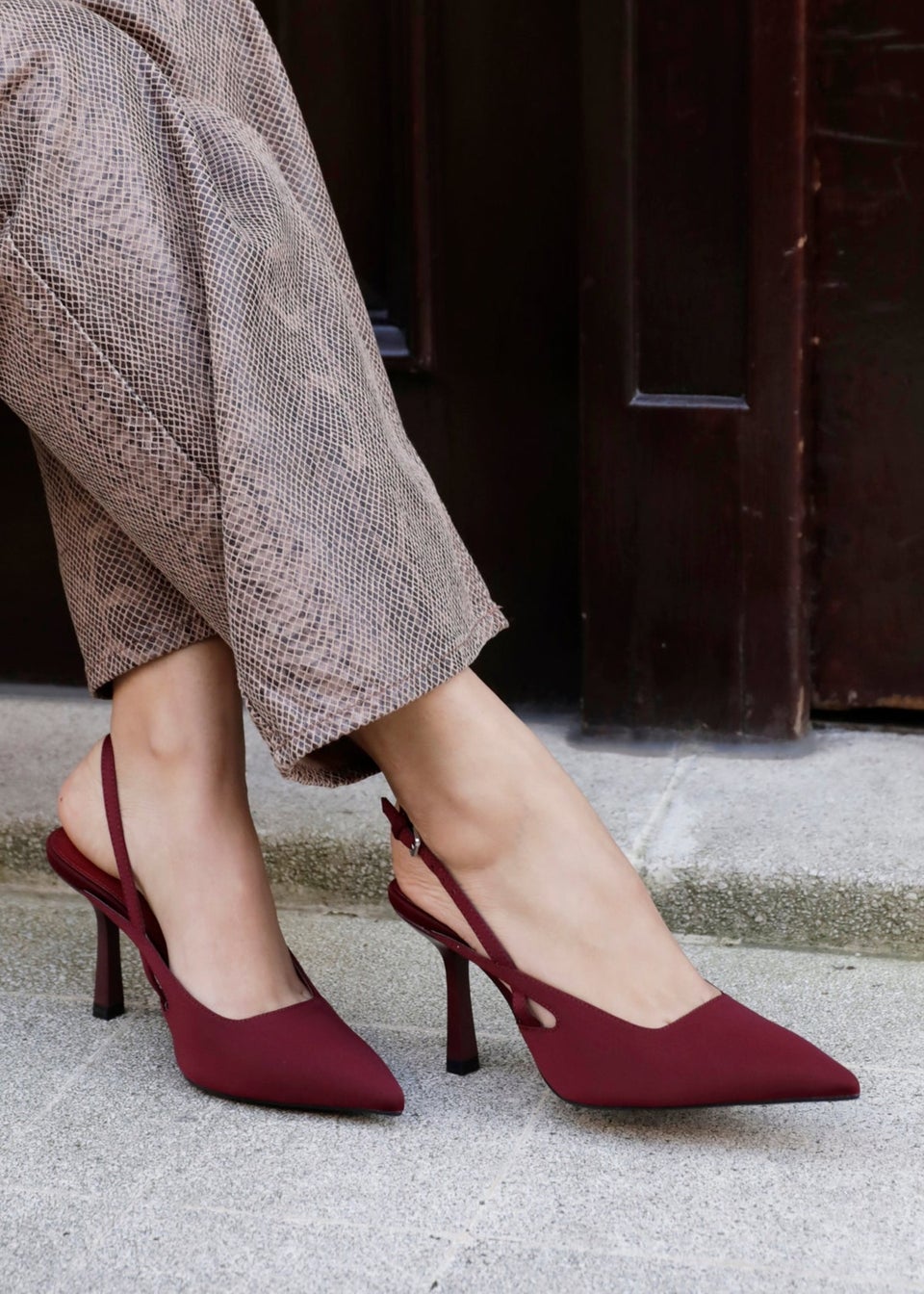 Linzi Rhea Burgundy Scuba Sling Back Court Heels