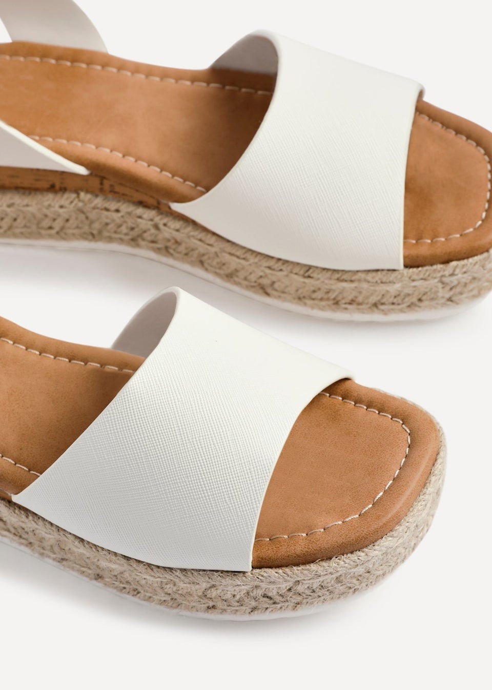 Linzi Paradise White Faux Leather Espadrille Flatform Sandals