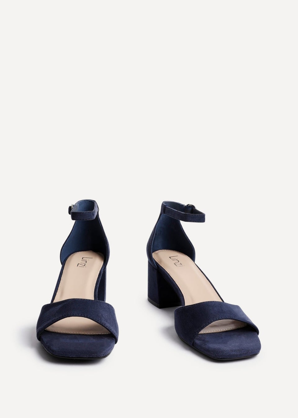 Linzi Maddie Navy Faux Suede Closed Back Block Heeled Sandals
