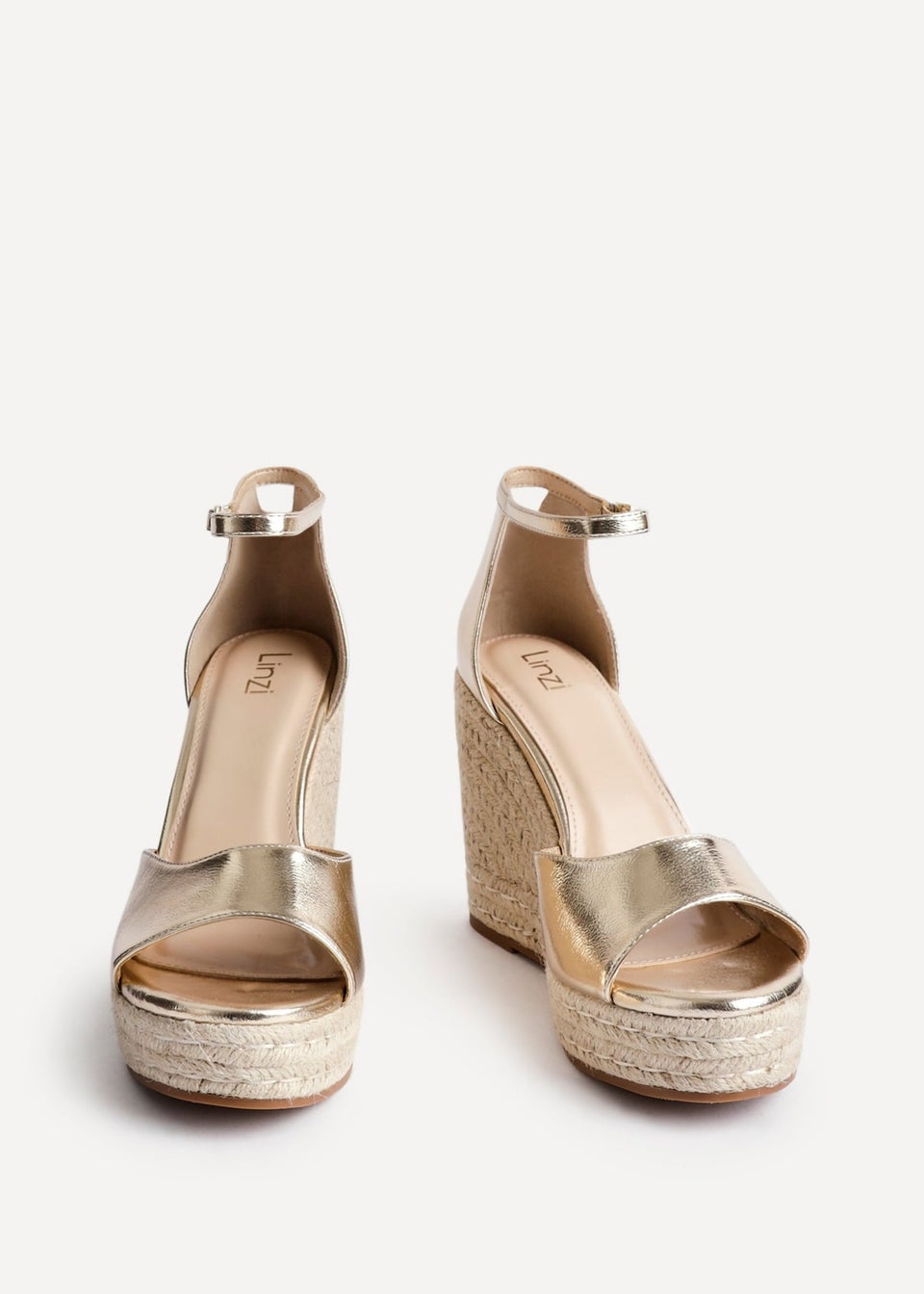 Linzi Gracio Gold Faux Leather Rope Platform Wedge