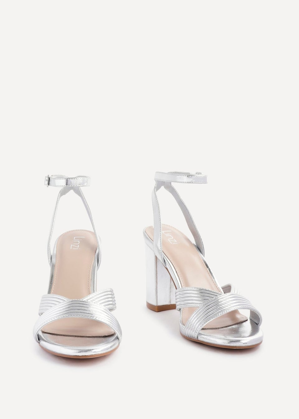 Linzi City Silver Faux Leather Block Heeled Sandal