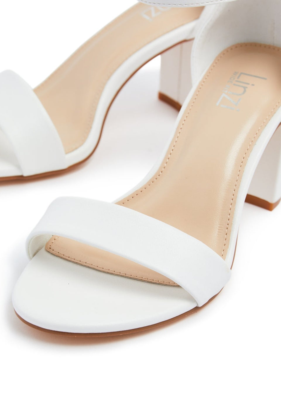 Linzi Legacy Wide Fit White Faux Leather Closed Black Block Heel