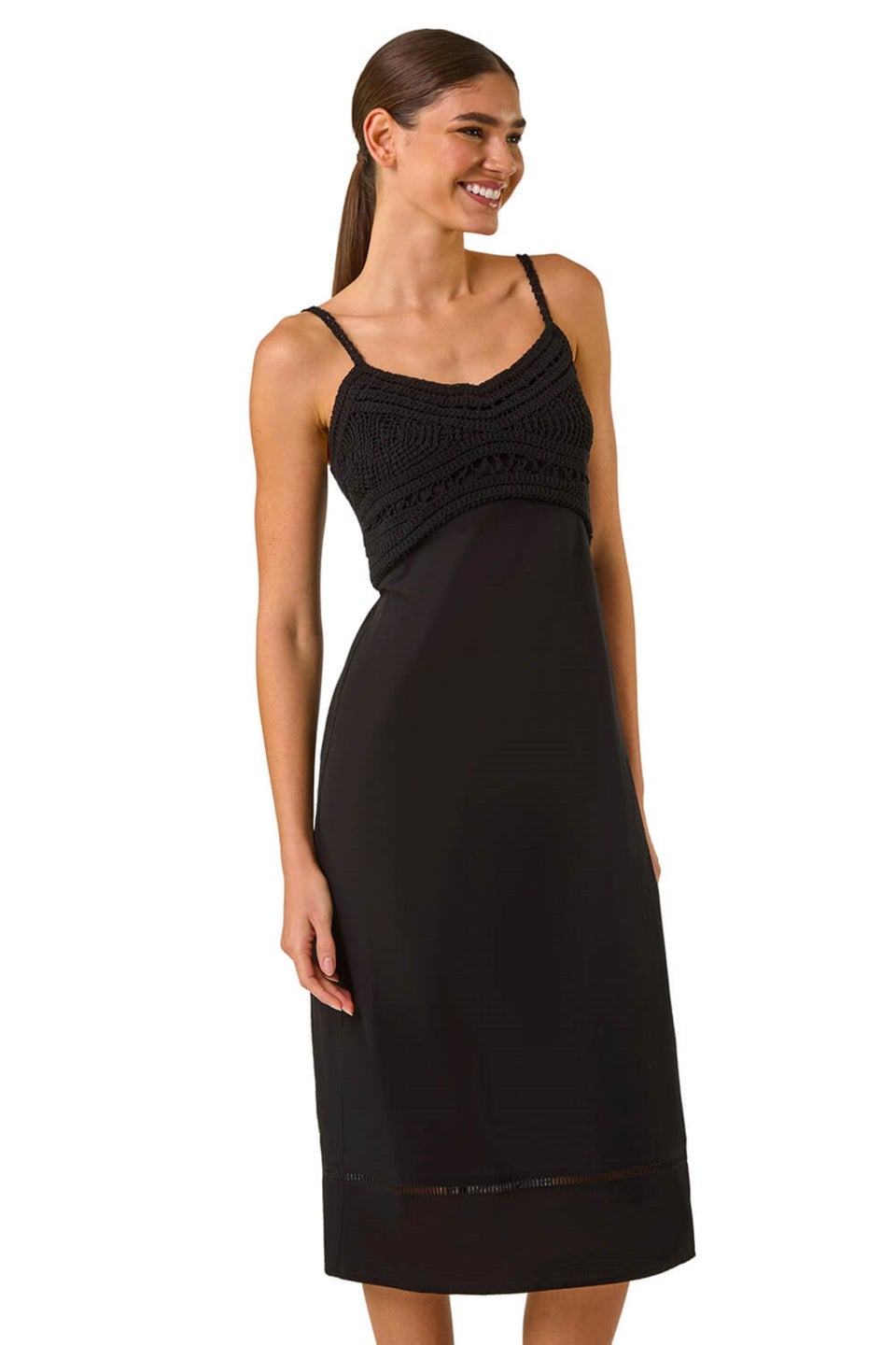 Roman Black Lace Panel Strappy Midi Dress