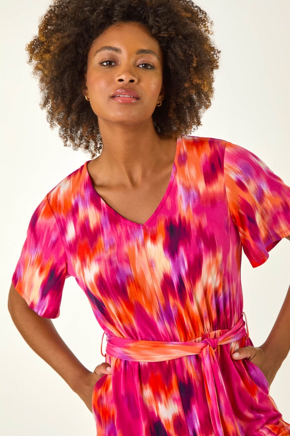 Roman Fuchsia Abstract Print Belted Playsuit