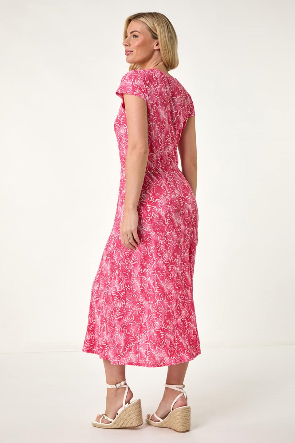 Roman Pink Petite Abstract Print Crinkle Midi Dress
