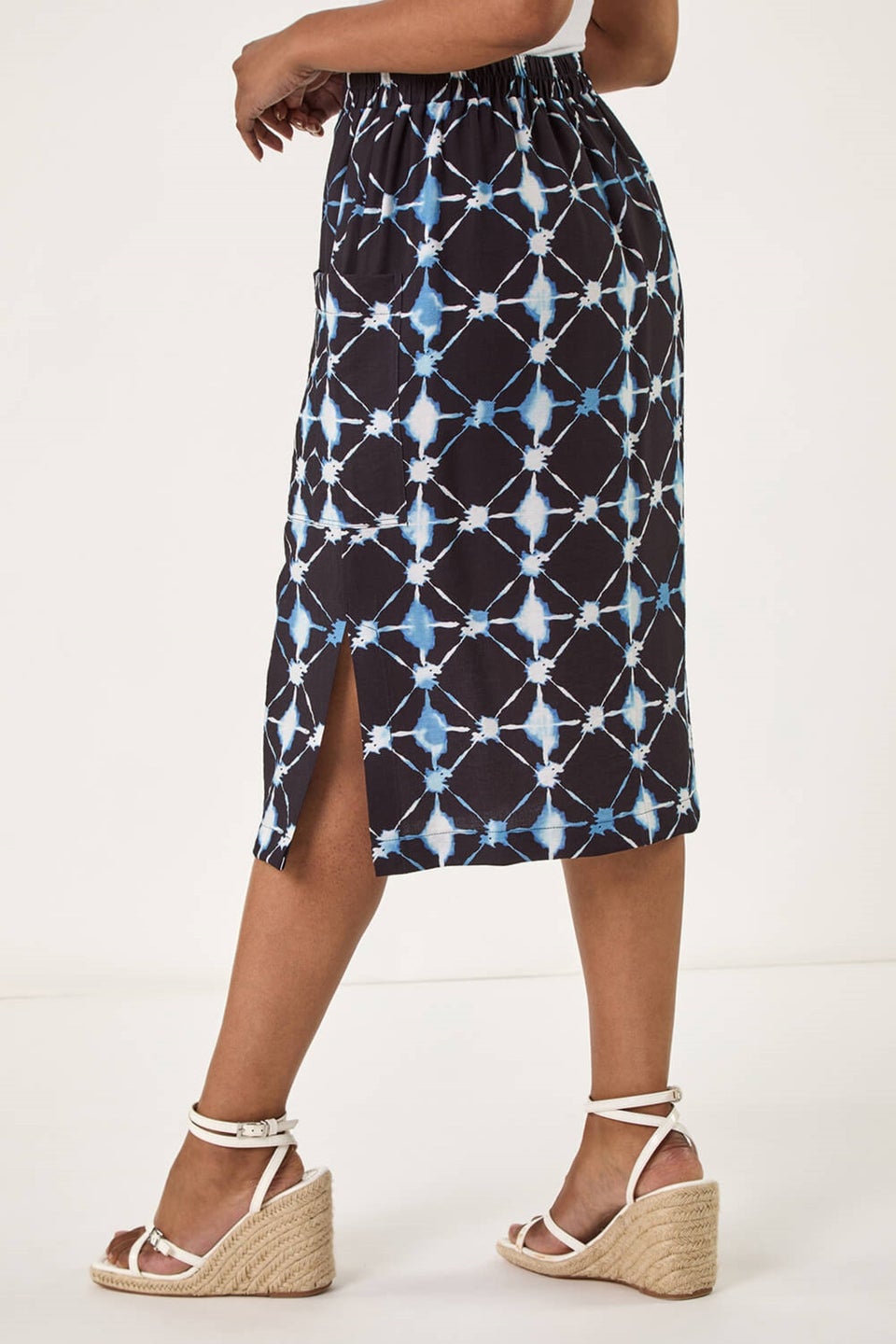 Roman Navy Petite Geometric Midi Skirt