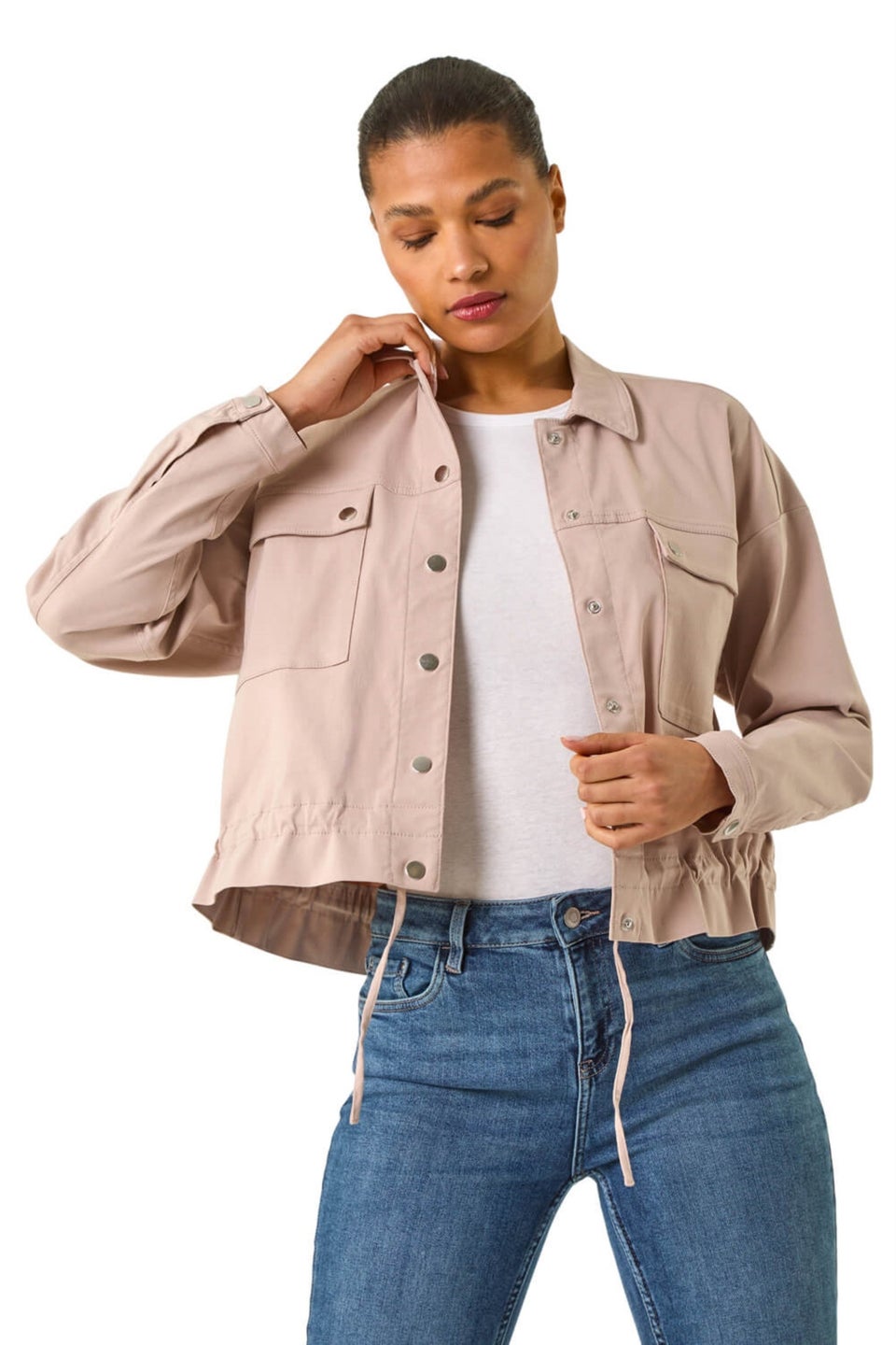Roman Stone Utility Collared Stretch Pocket Jacket