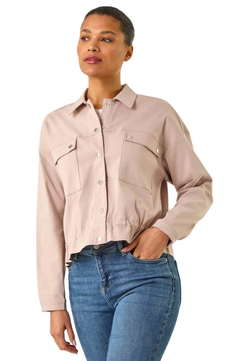 Roman Stone Utility Collared Stretch Pocket Jacket
