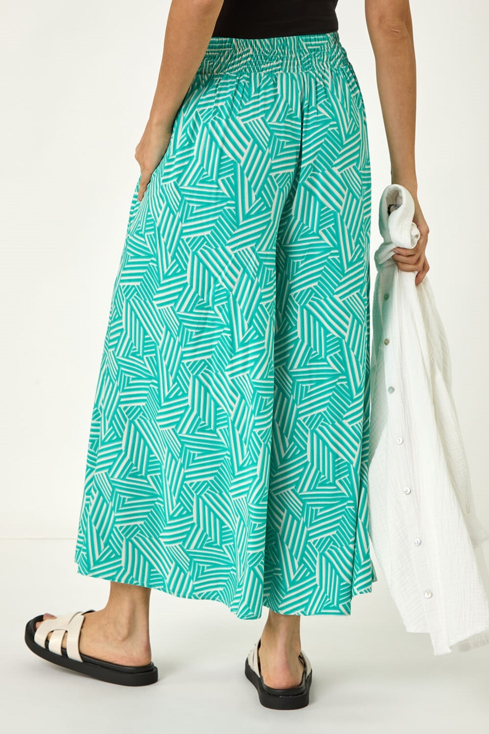 Roman Mint Geometric Print Cullotte Trousers