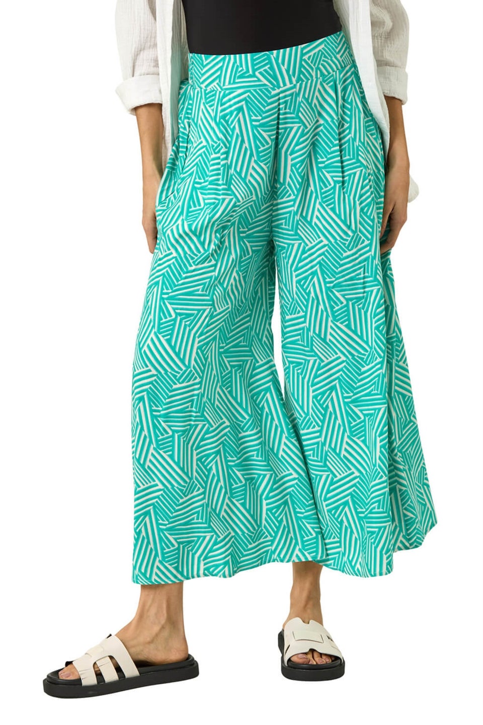 Roman Mint Geometric Print Cullotte Trousers