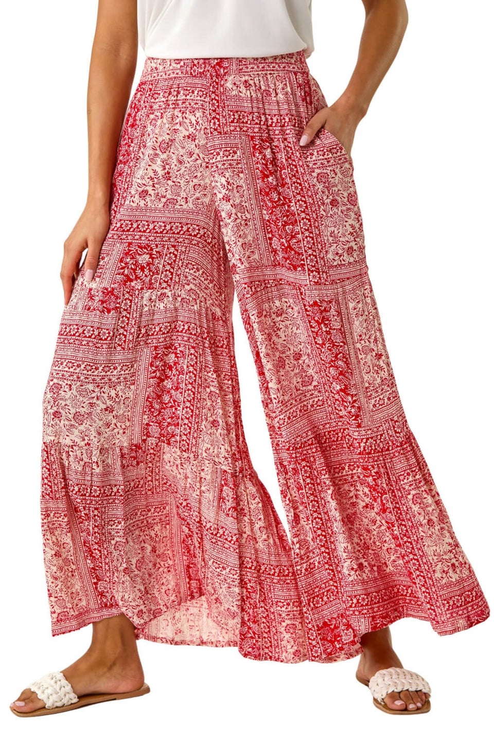 Roman Red Tile Tiered Palazzo Trouser