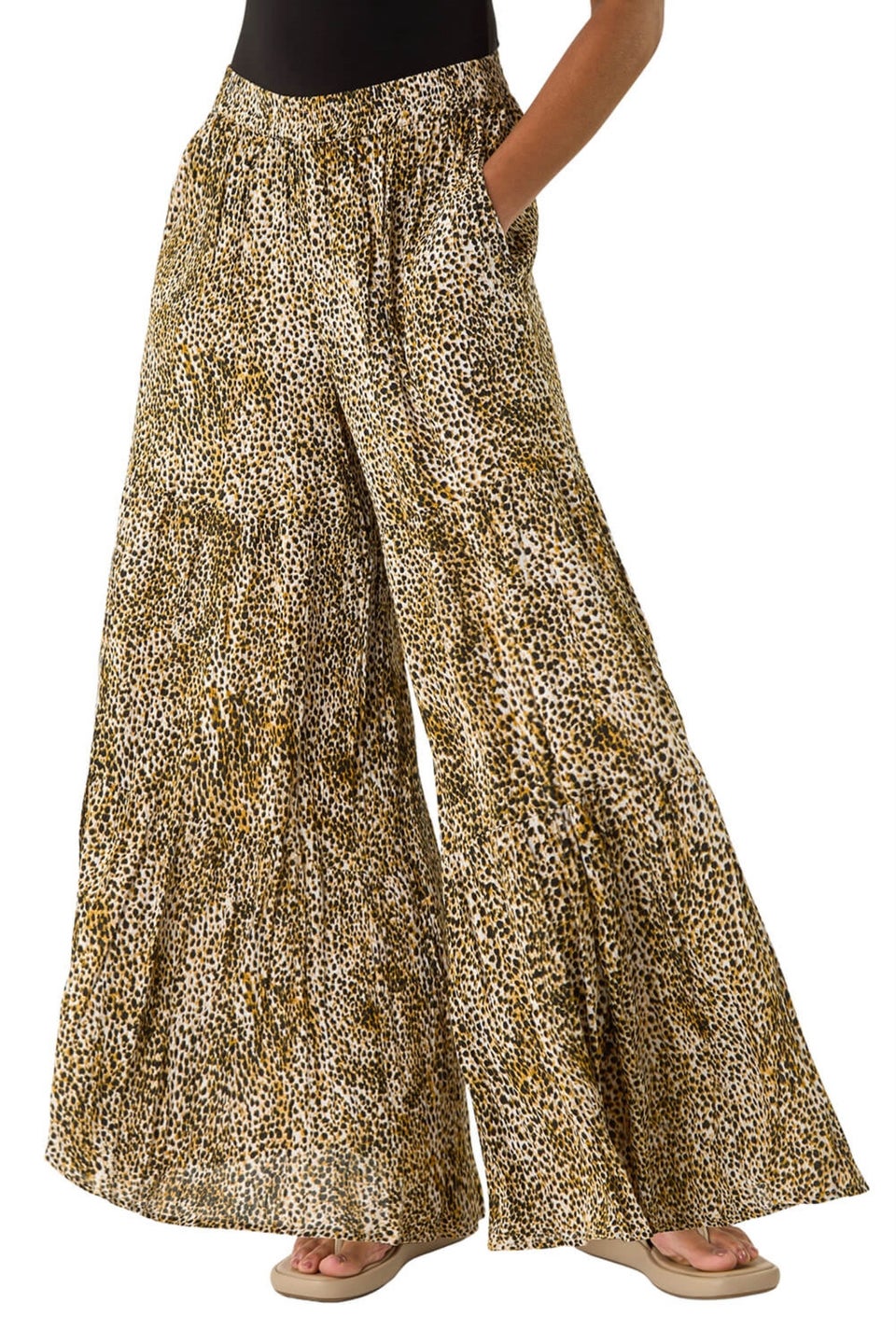 Roman Brown Animal Print Tiered Palazzo Trouser