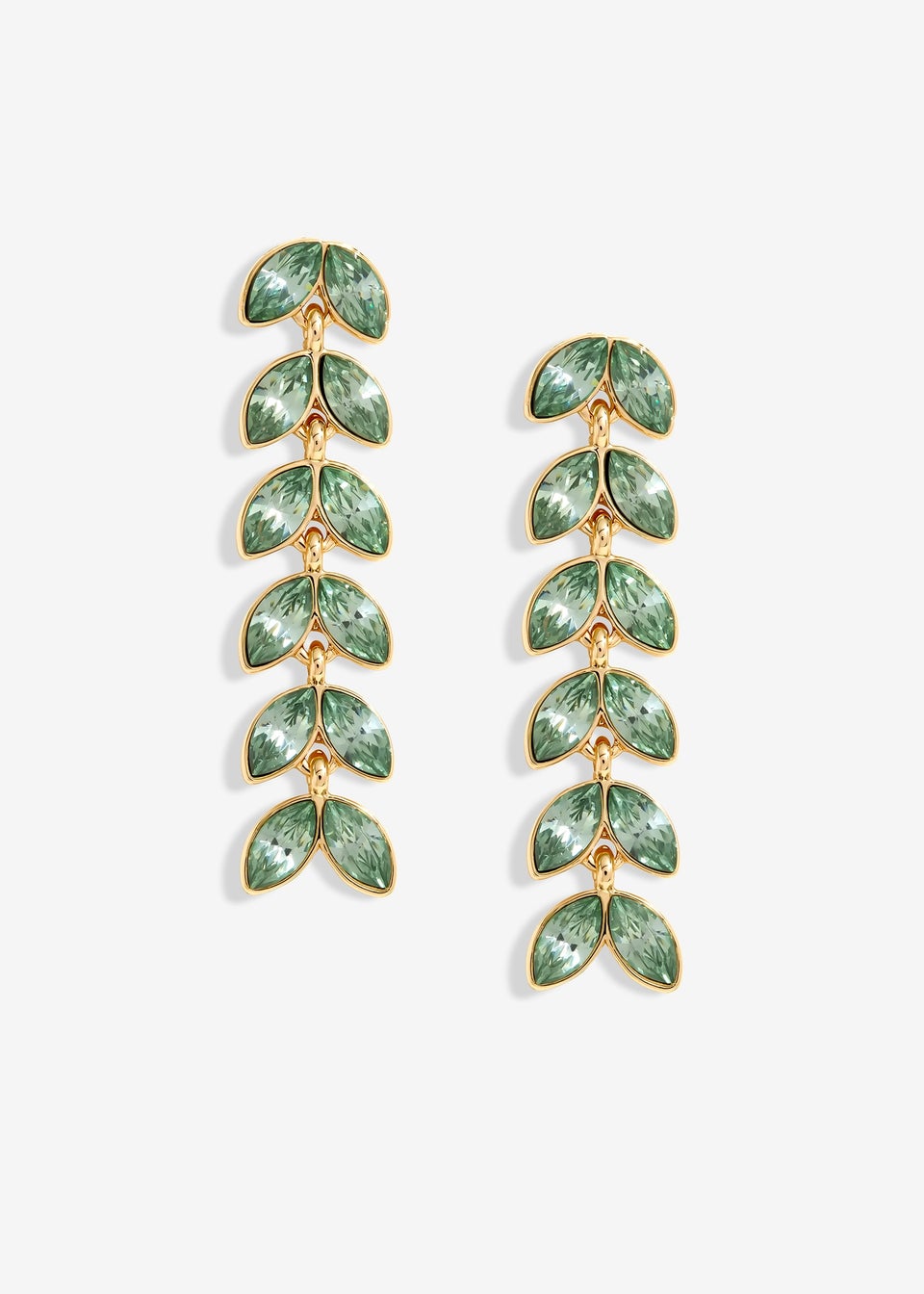 Mood Gold Green Leaf Linear Drop Earrings