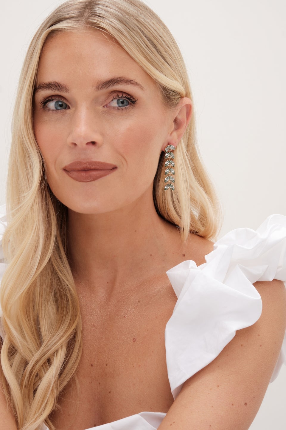 Mood Gold Green Leaf Linear Drop Earrings