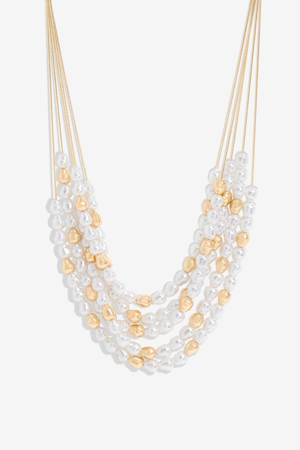 Mood Gold Pearl & Polished Multirow Necklace