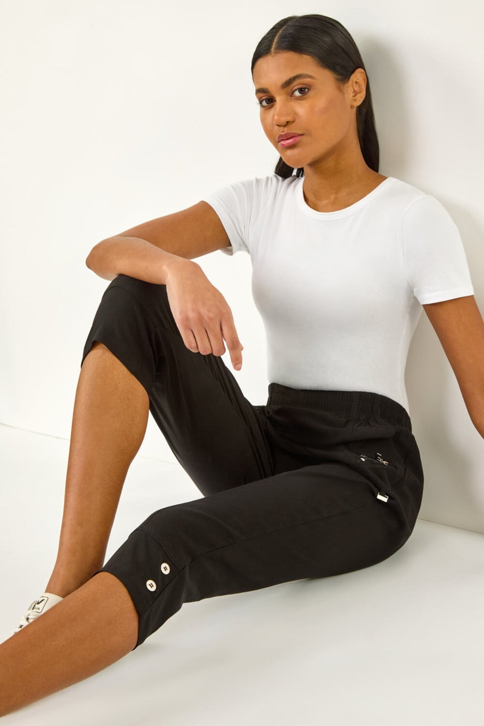 Roman Black Zip Detail Bengaline Crop Trousers