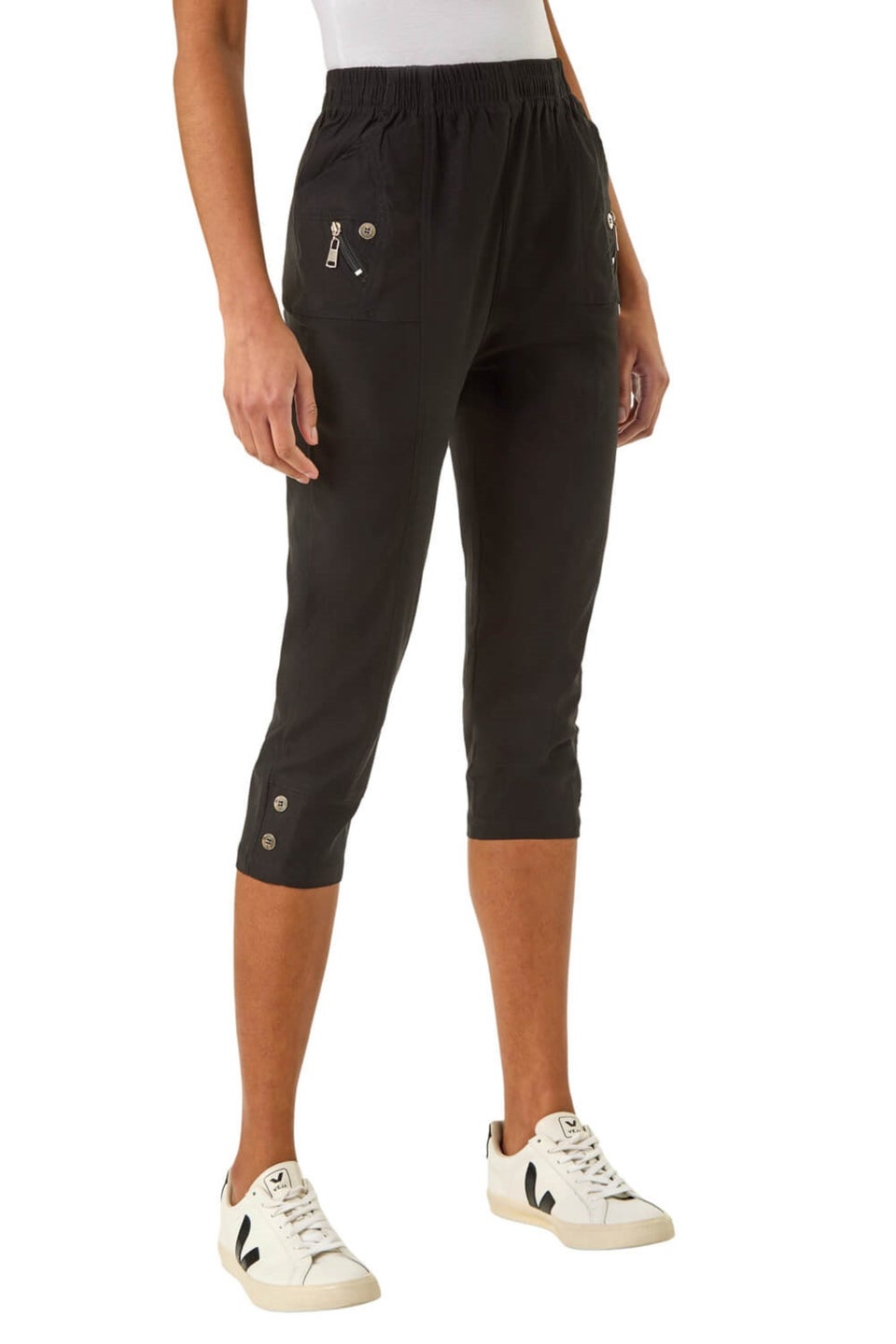 Roman Black Zip Detail Bengaline Crop Trousers