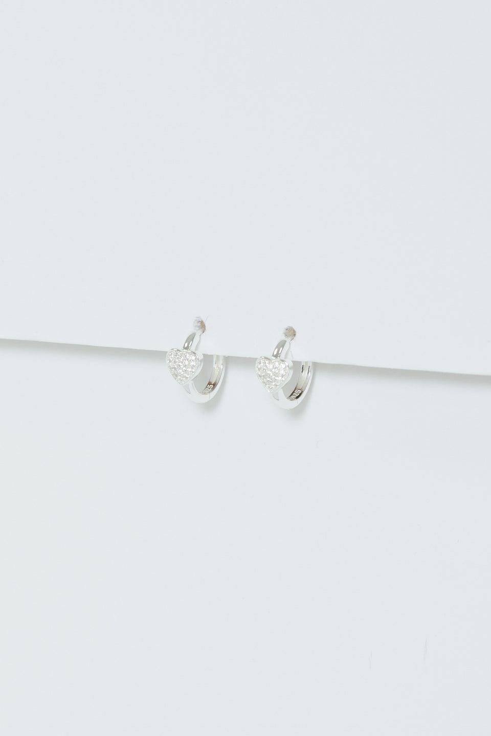 Simply Sterling Silver 925 Pave Heart Huggie Hoop Earrings