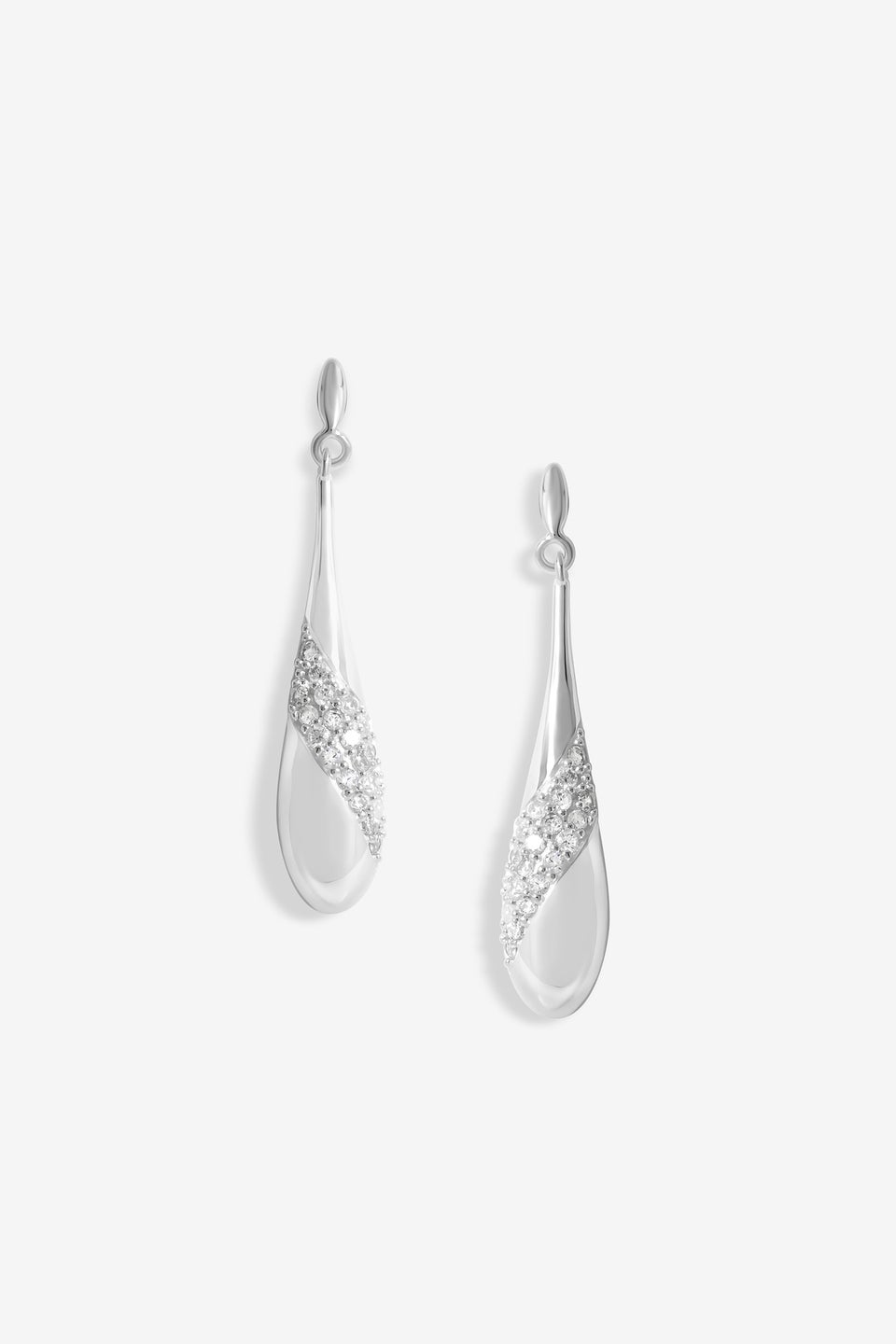 Simply Sterling Silver 925 Polished & Cubic Zirconia Long Teardrop Earrings