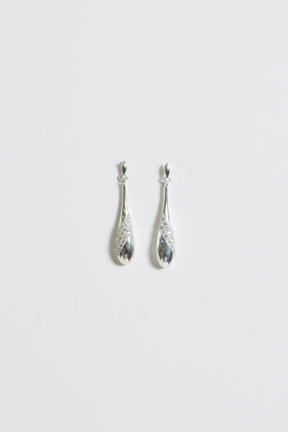 Simply Sterling Silver 925 Polished & Cubic Zirconia Long Teardrop Earrings